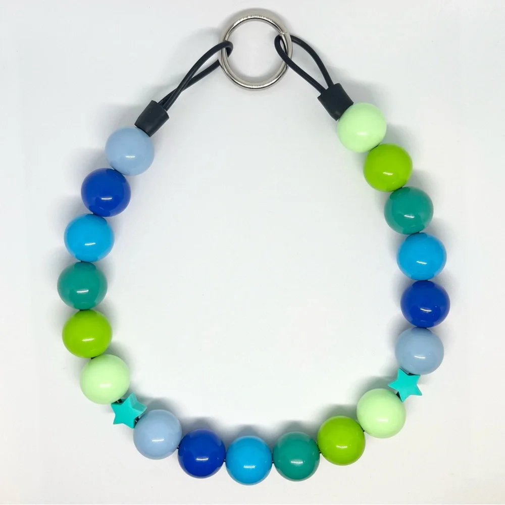 Blue Green Teal Gradient Beaded Dog Collar Necklace Size Medium - 16 inches